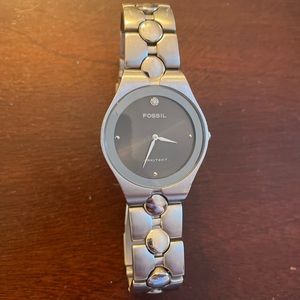 Stainless Steel Arkitekt Fossil watch with black face - Needs new battery